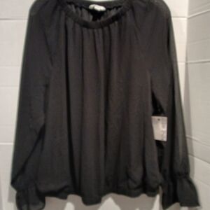 Ladies Nine West Black Sheer Long Sleeve Blouse Size X Large
